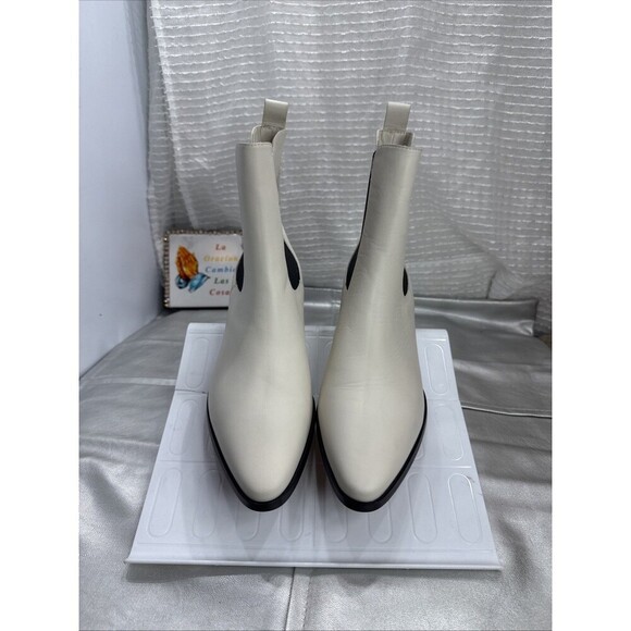 (E2) FRAME Women Le Lexington Off White Leather Chelsea Boot SIZE 38,5 - Picture 4 of 11